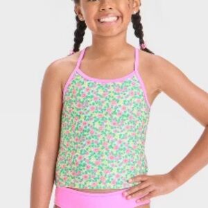 Cat & Jack Pink and Green Floral Tankini Swim Tank Top, Size YS 6/7,  NWOT
